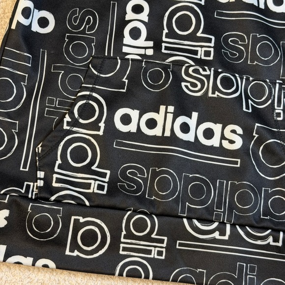 Adidas Kids Black All Over Logo Print Hooded Pullover Sweatshirt Size S 7/8 - Picture 3 of 7